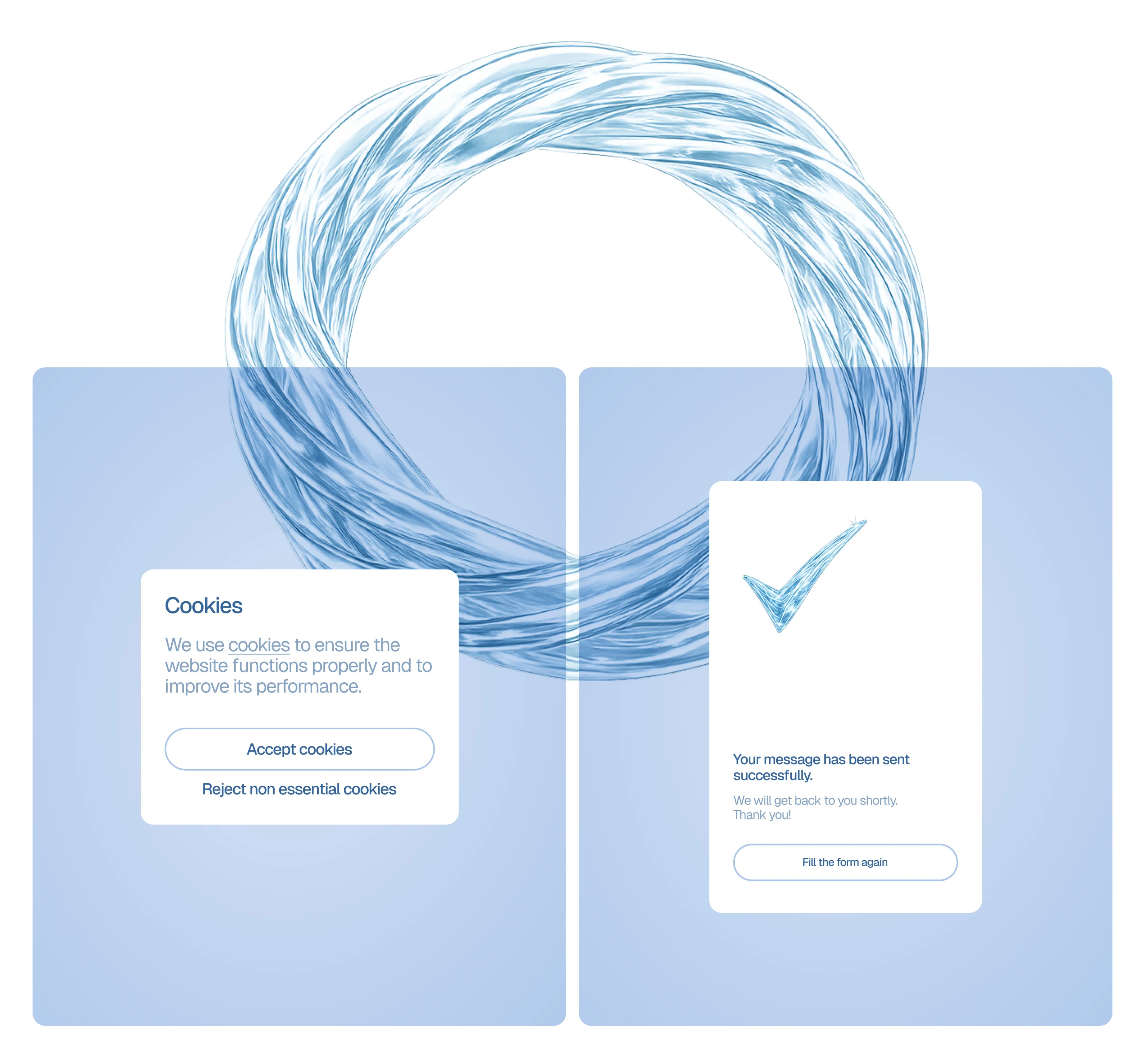 AutoPharm — interface states: cookie notice and form success overlay