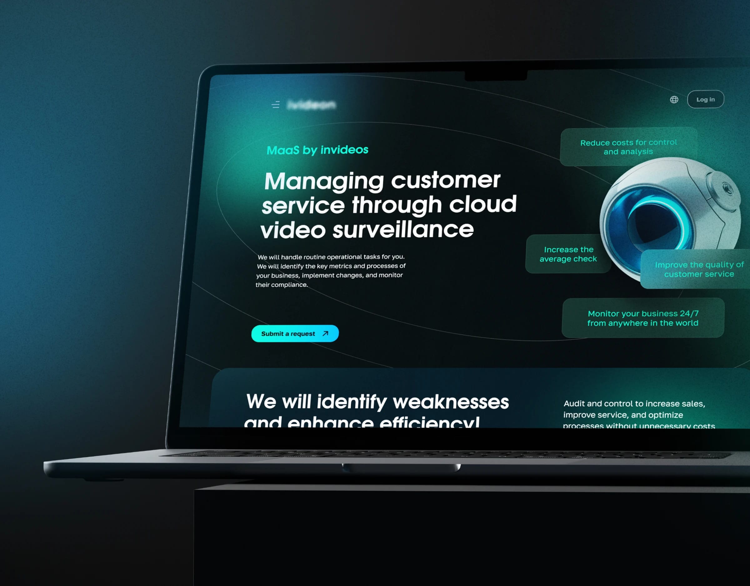 Invideos MaaS — landing page for a video analytics SaaS