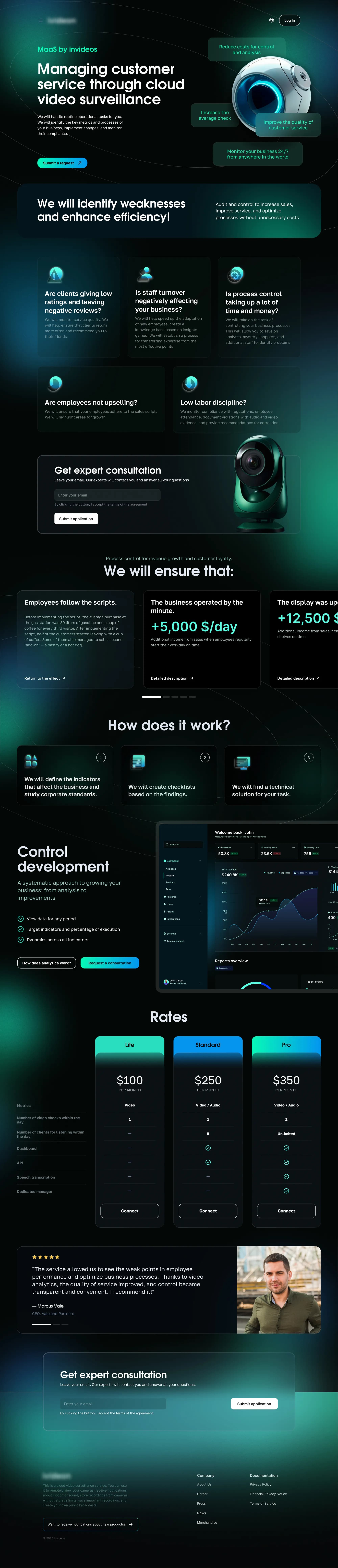 Invideos MaaS landing page wireframe — one page built around one action