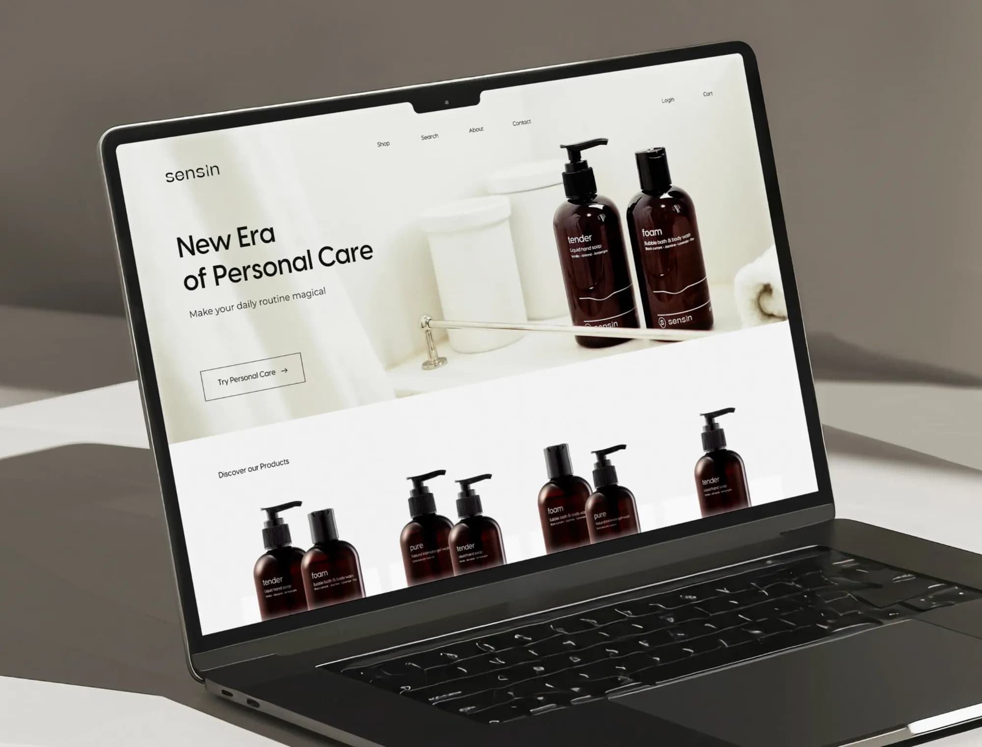 Sensin homepage hero with full-bleed product imagery