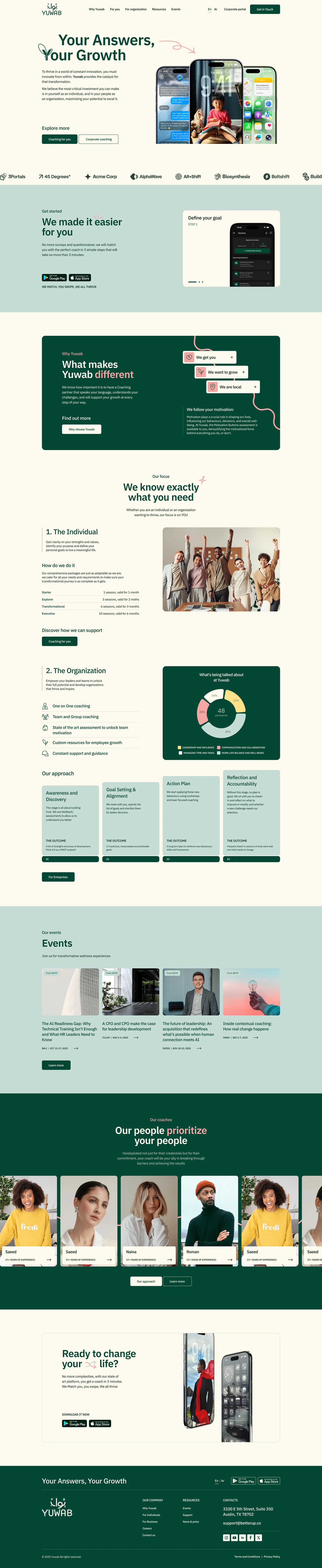 Yuwab — homepage design across mobile and desktop